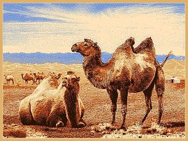 Пушистый шерстяной пейзажный ковер Hunnu 6S873 82 верблюды